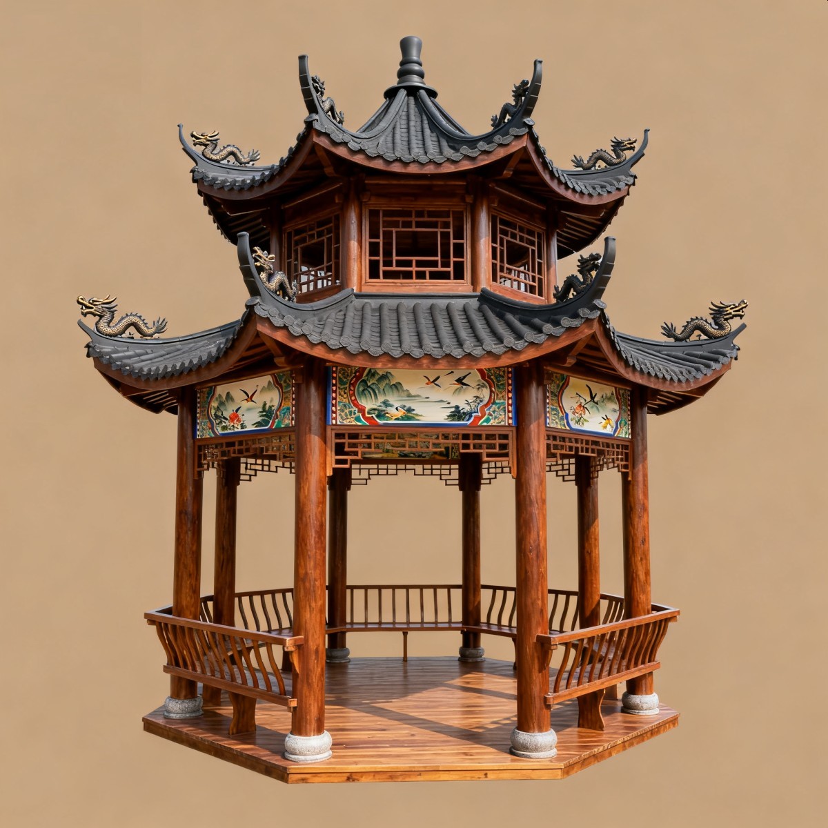 台湾仿古风格防腐木凉亭,实木凉亭,木亭